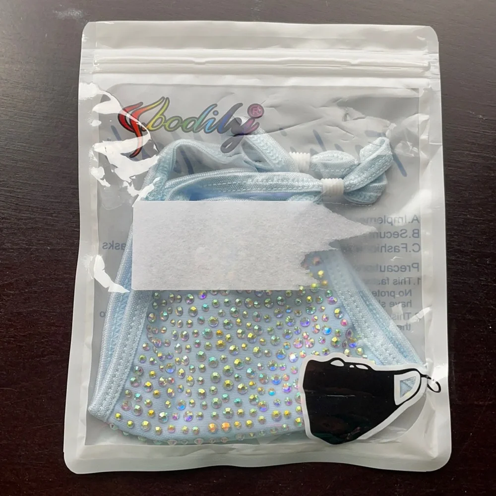 Face mask baby blue‎ with rhinestones adjustable straps never opened